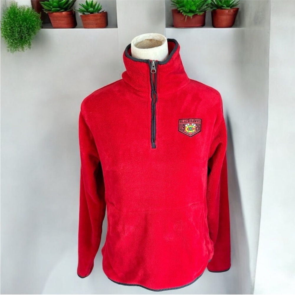 Kids Red Quarter Zip Fleece Black Hawks Pullover